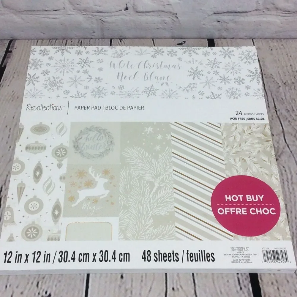 Recollections Scrapbook Paper 12x12 48 Sheets 24 Designs White Christmas Holiday